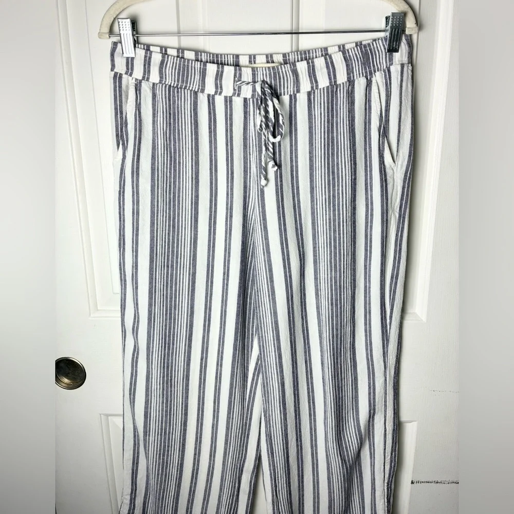 Side Stitch Los Angeles Rayon / Linen Blend Striped Wide Leg Pants Pull On
